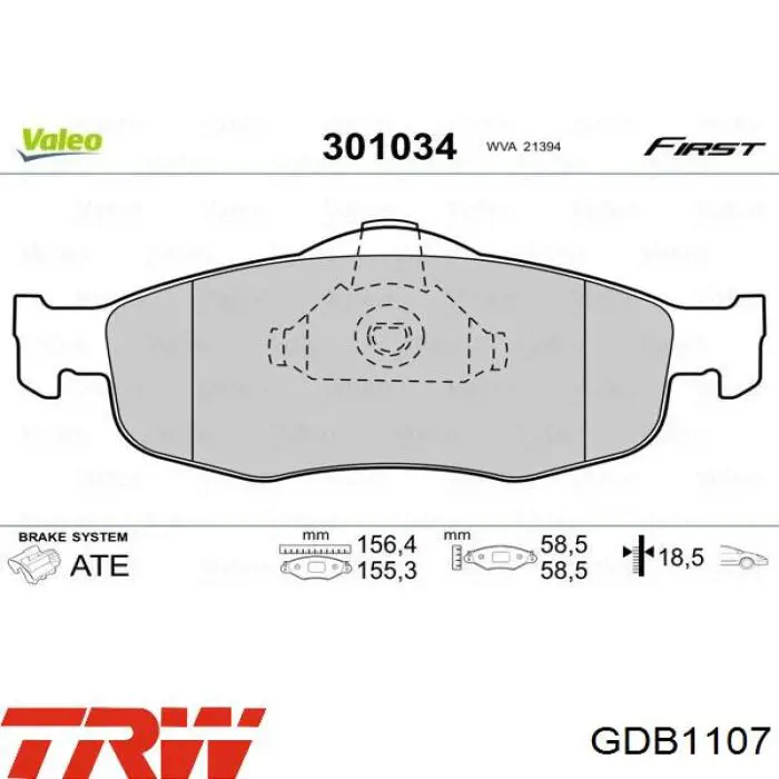 Comprar GDB1107 TRW Pastillas delanteras de freno