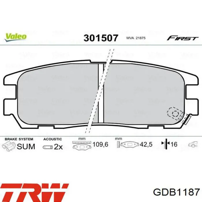 Comprar GDB1187 TRW Pastillas de freno traseras