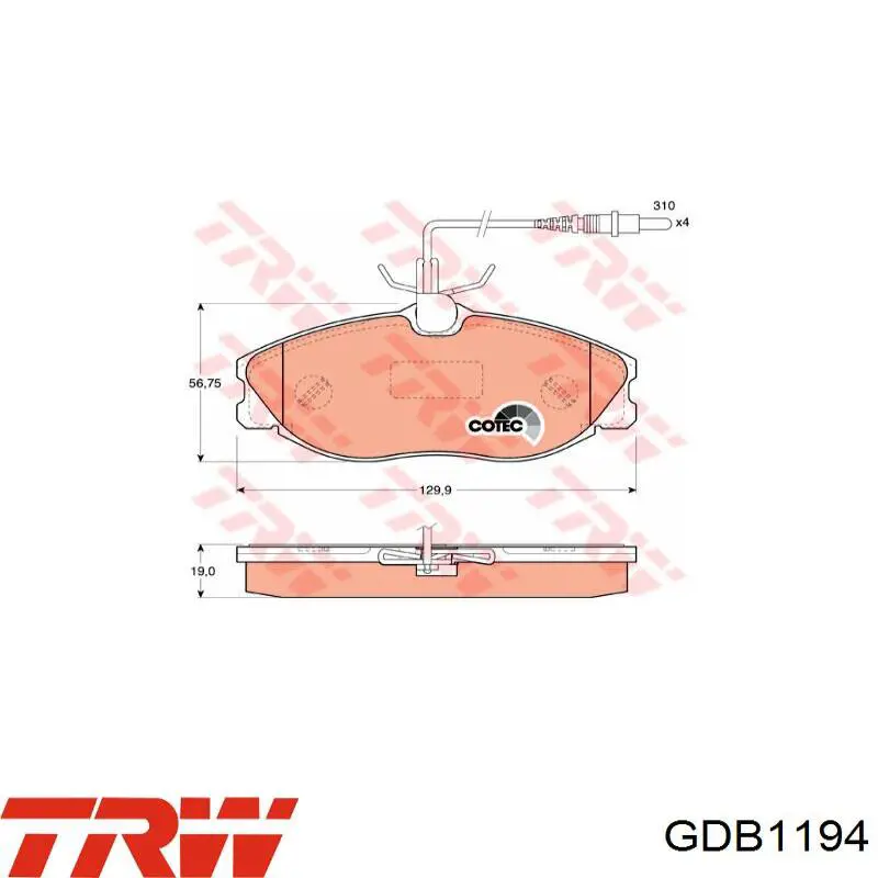 Comprar GDB1194 TRW Pastillas delanteras de freno