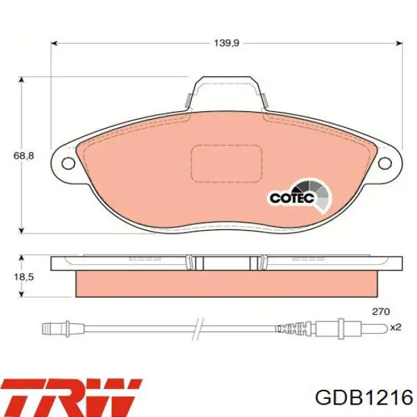 Pastillas de freno GDB1216 TRW