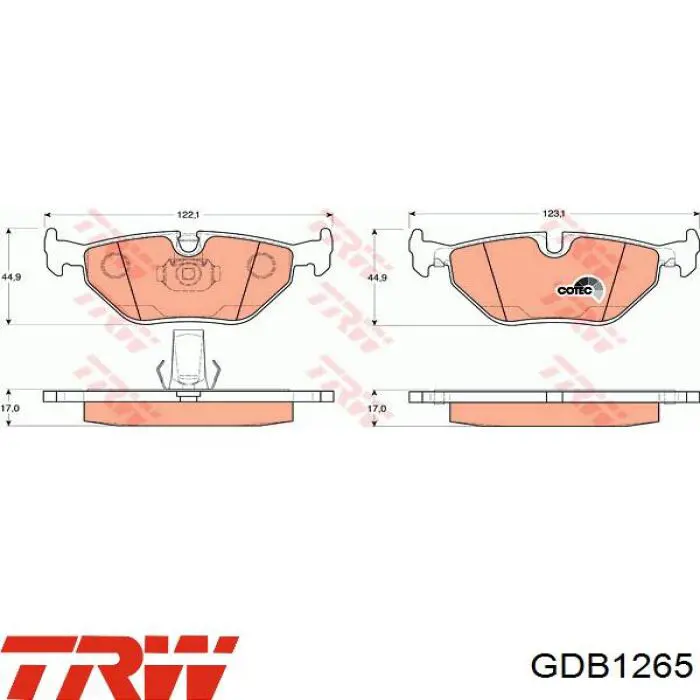 Pastillas de freno traseras GDB1265 TRW