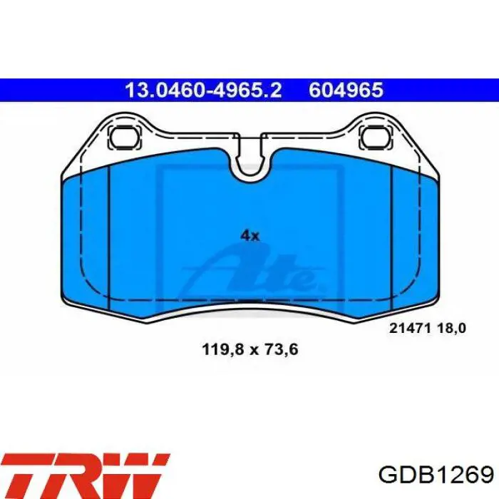 Comprar GDB1269 TRW Pastillas delanteras de freno