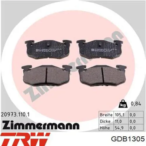 Comprar GDB1305 TRW Pastillas de freno traseras