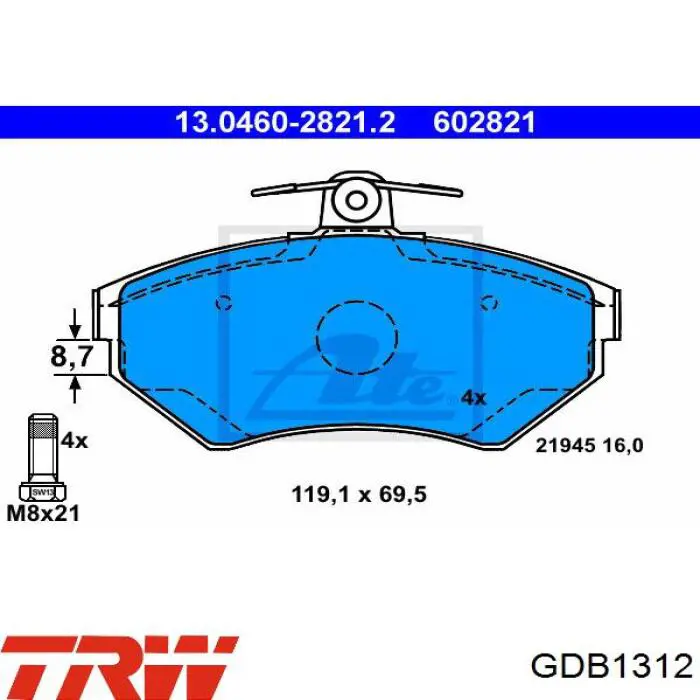 GDB1312 TRW pastillas de freno delanteras