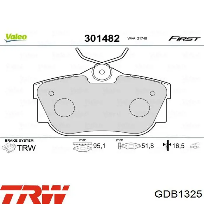 Comprar GDB1325 TRW Pastillas de freno traseras