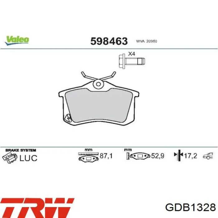 Comprar GDB1328 TRW Pastillas de freno traseras
