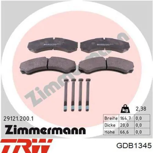 Comprar GDB1345 TRW Pastillas de freno traseras