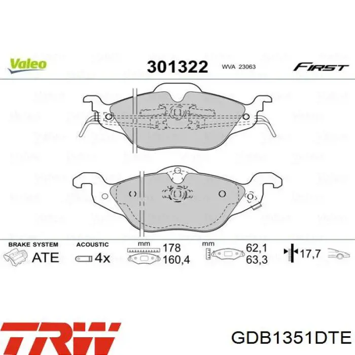 Pastillas de freno GDB1351DTE TRW