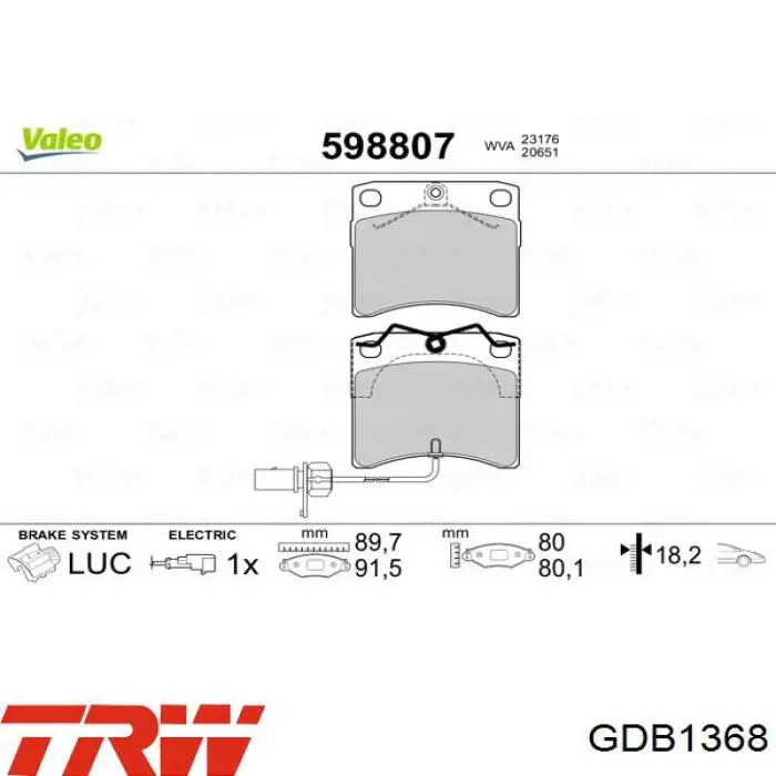 Comprar GDB1368 TRW Pastillas delanteras de freno