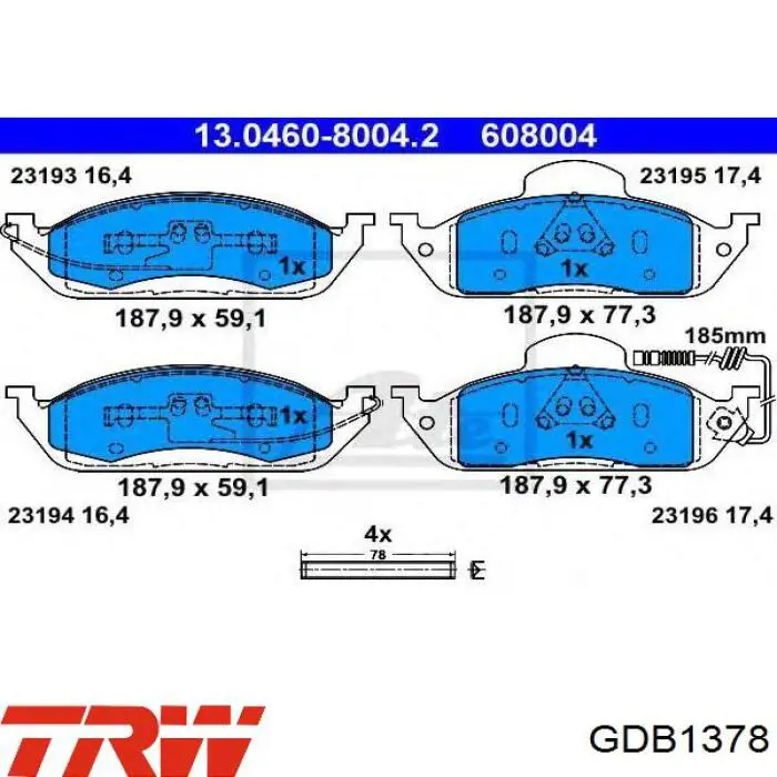 Pastillas de freno GDB1378 TRW