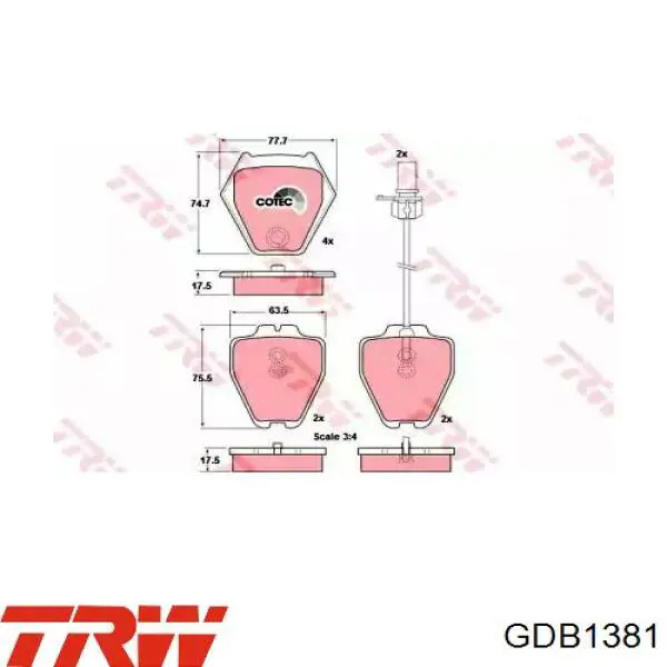 Comprar GDB1381 TRW Pastillas delanteras de freno