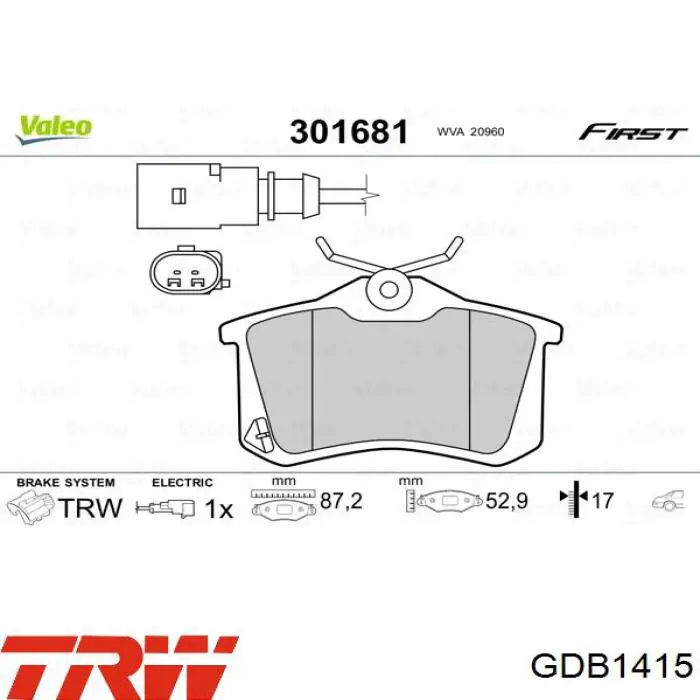 Pastillas traseras TRW GDB1415