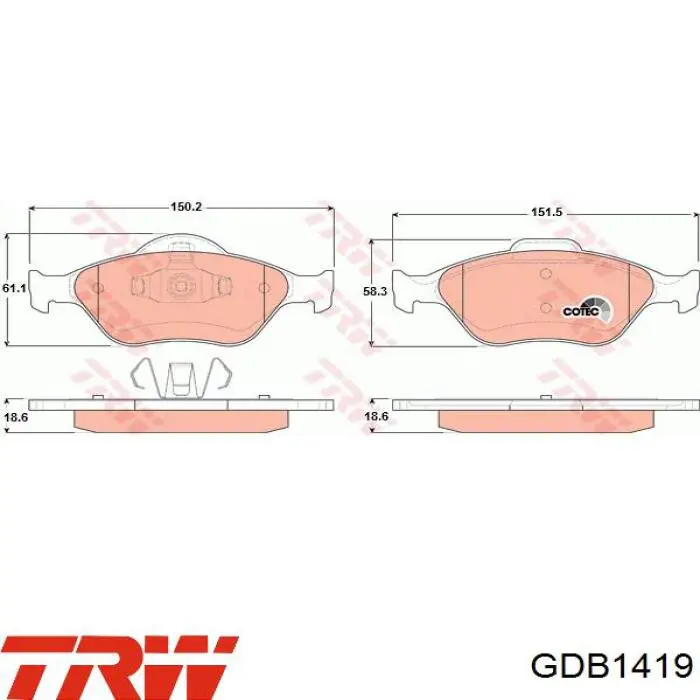 Comprar GDB1419 TRW Pastillas delanteras de freno