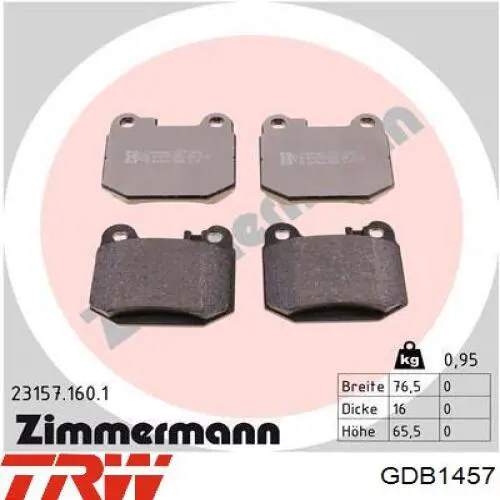 Pastillas de freno traseras GDB1457 TRW