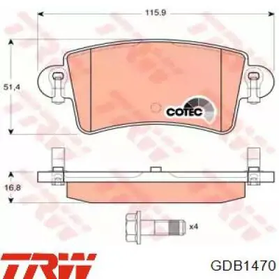 Comprar GDB1470 TRW Pastillas de freno traseras