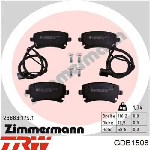 Comprar GDB1508 TRW Pastillas de freno traseras