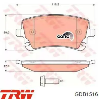 Comprar GDB1516 TRW Pastillas de freno traseras