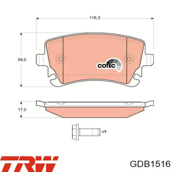 Comprar GDB1516 TRW Pastillas de freno traseras