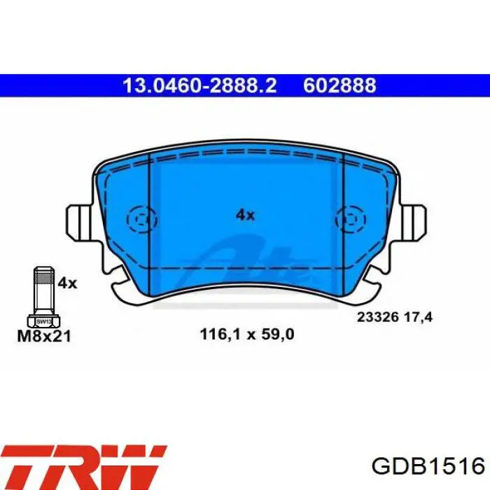 Pastillas de freno traseras GDB1516 TRW