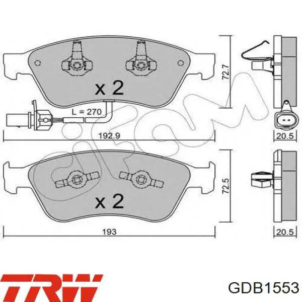 Pastillas de freno GDB1553 TRW