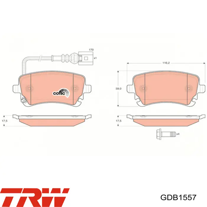 GDB1557 TRW Pastillas freno traseras