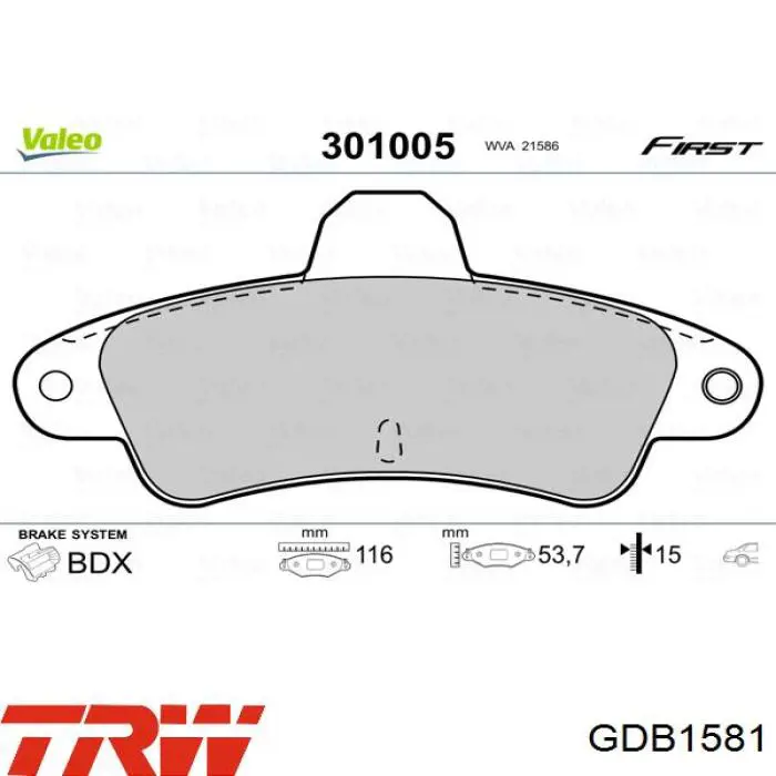 GDB1581 TRW pastillas de freno traseras