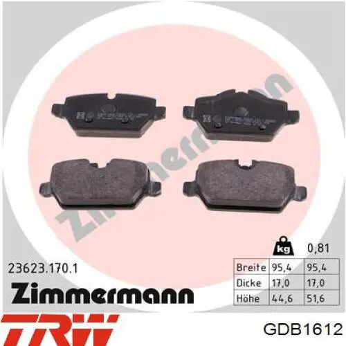 Pastillas de freno traseras GDB1612 TRW