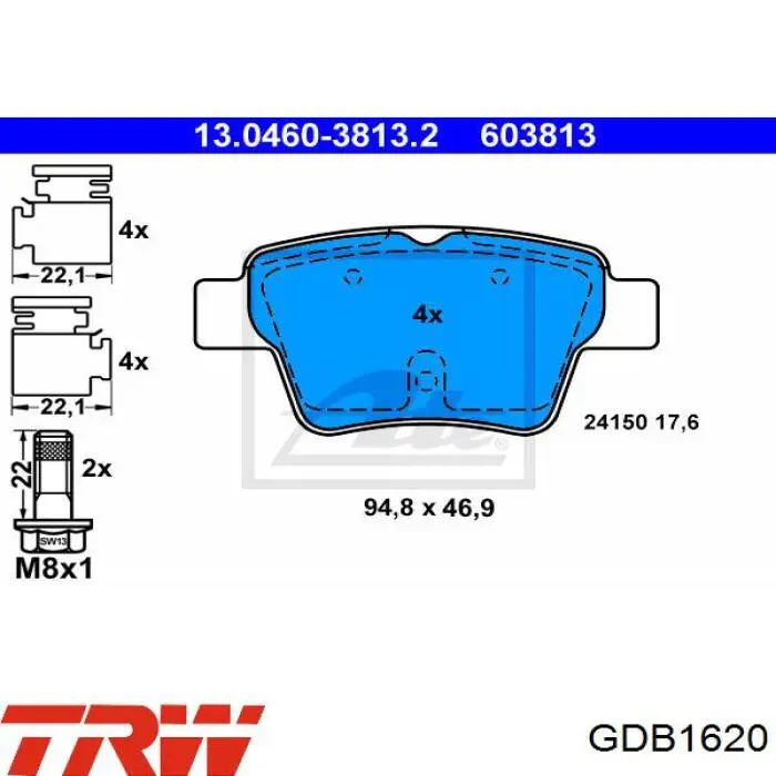 Pastillas de freno traseras GDB1620 TRW