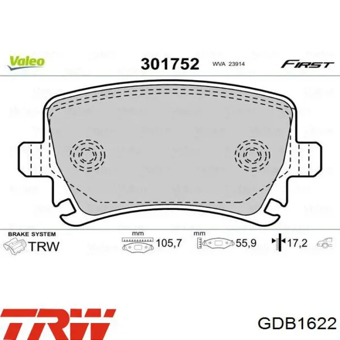 Pastillas de freno traseras GDB1622 TRW