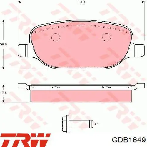 Pastillas de freno traseras GDB1649 TRW