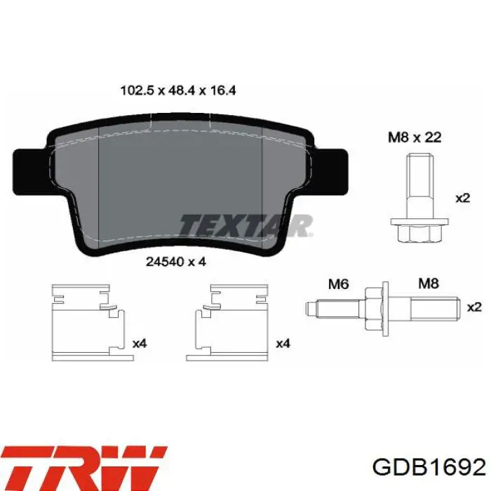 GDB1692 TRW Pastillas freno traseras
