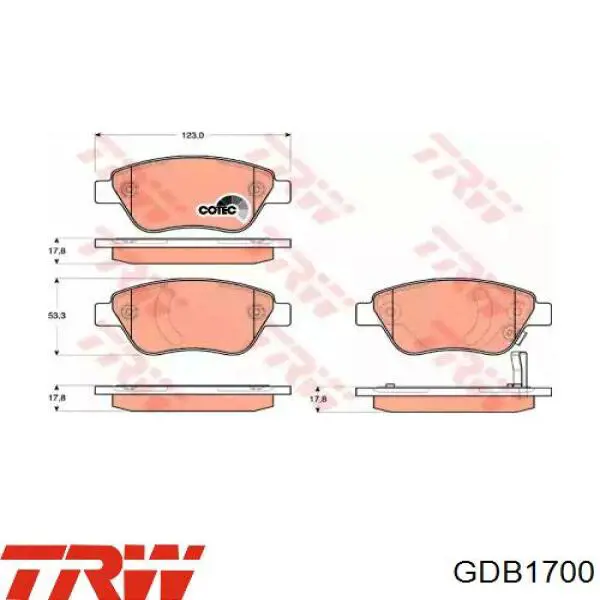 Pastillas de freno GDB1700 TRW