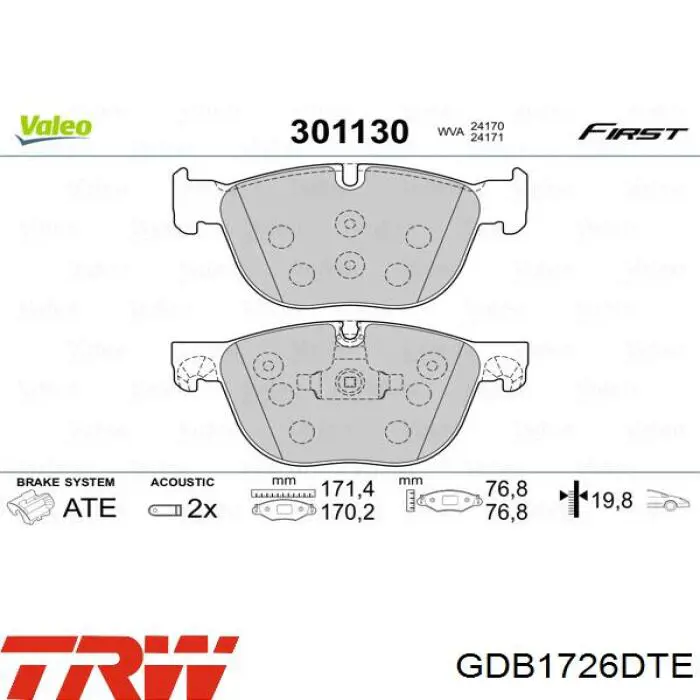 Pastillas de freno GDB1726DTE TRW