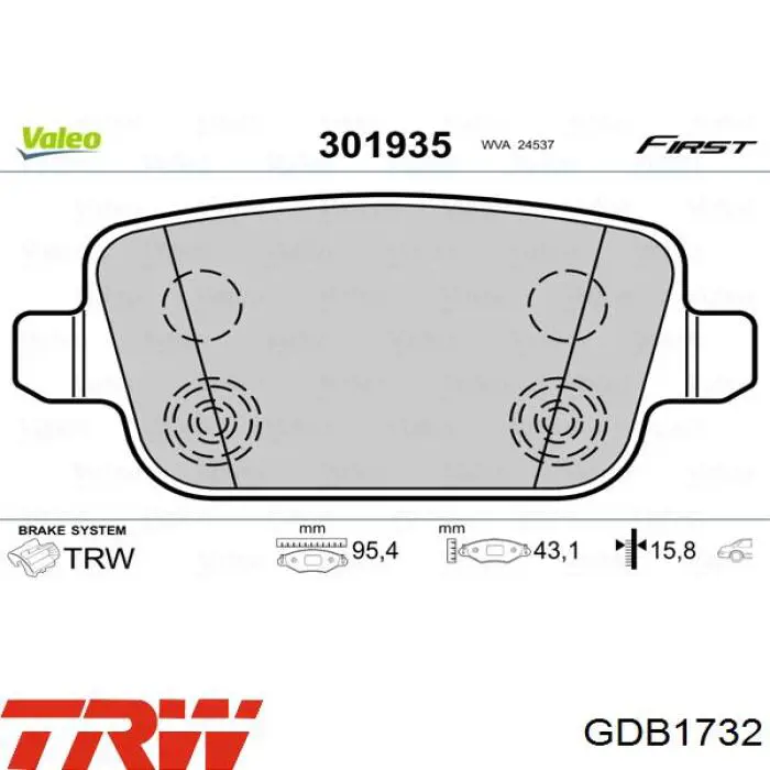 GDB1732 TRW Pastillas freno traseras