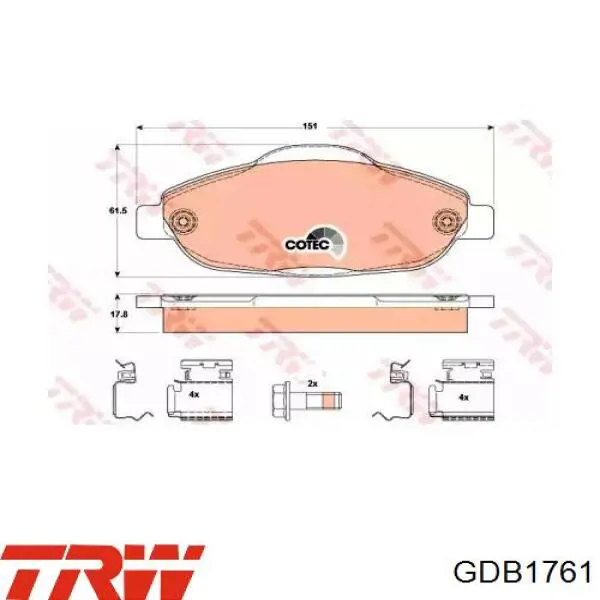 GDB1761 TRW Pastillas delanteras