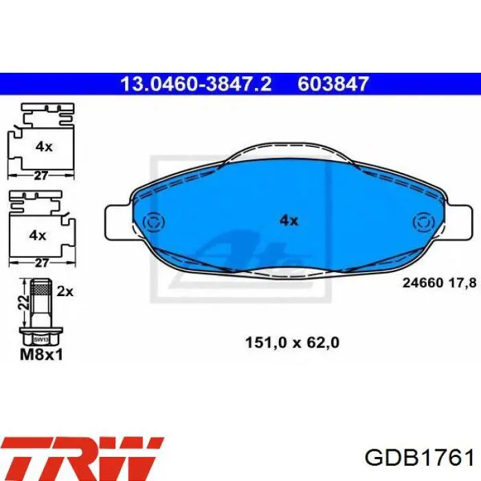 Pastillas de freno GDB1761 TRW