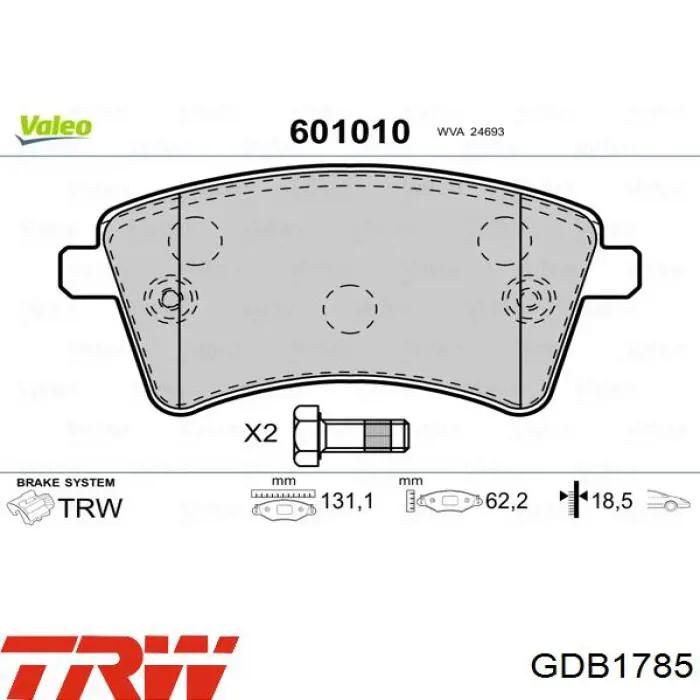 Comprar GDB1785 TRW Pastillas delanteras de freno