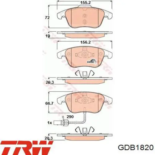 Pastillas de freno GDB1820 TRW