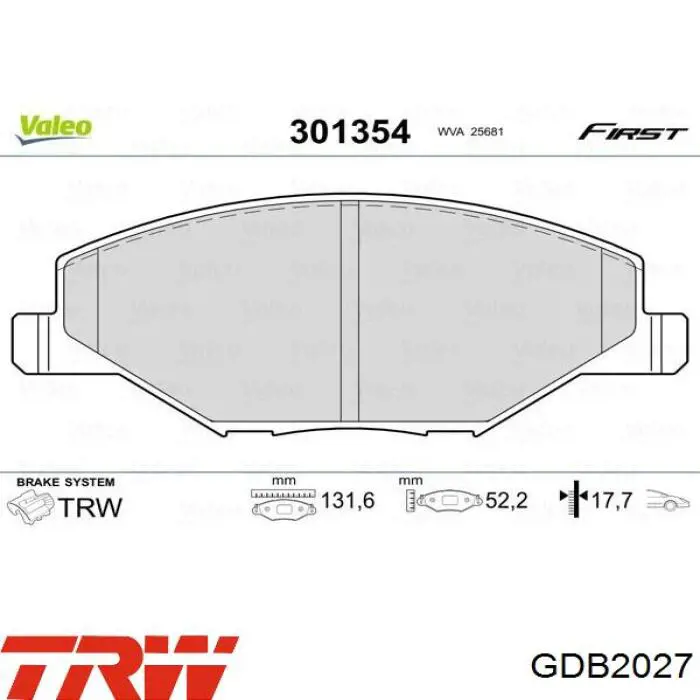 Comprar GDB2027 TRW Pastillas delanteras de freno