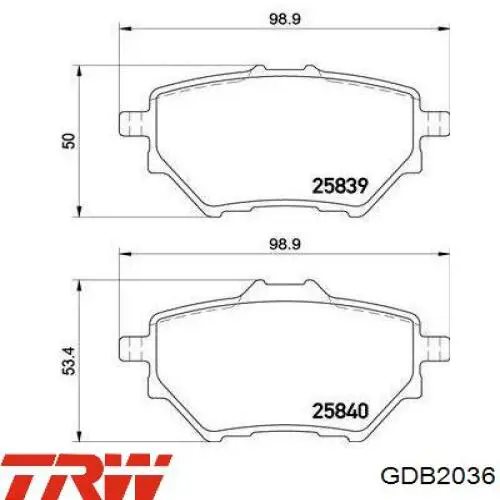 Comprar GDB2036 TRW Pastillas de freno traseras