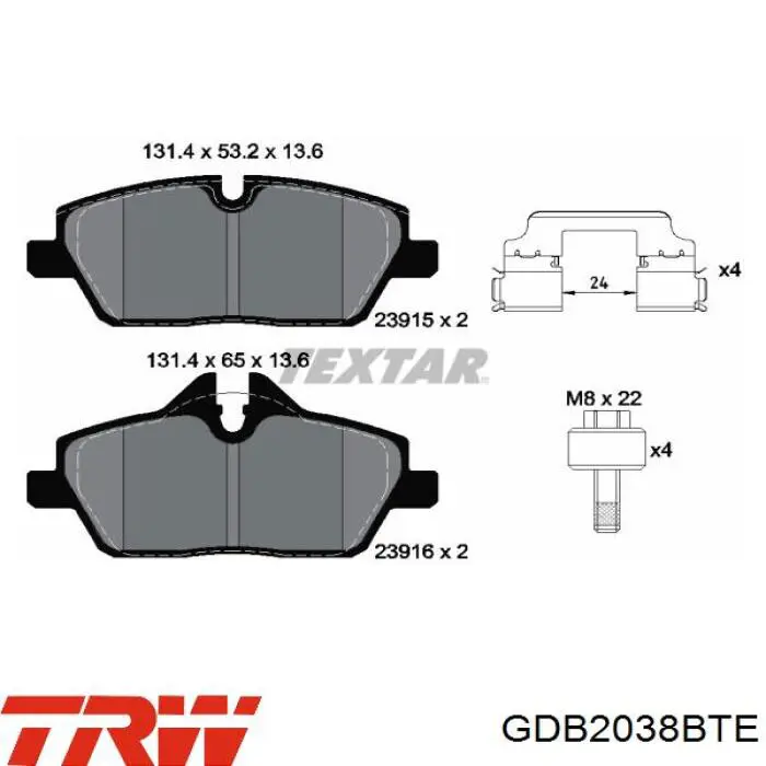 GDB2038BTE TRW pastillas de freno delanteras