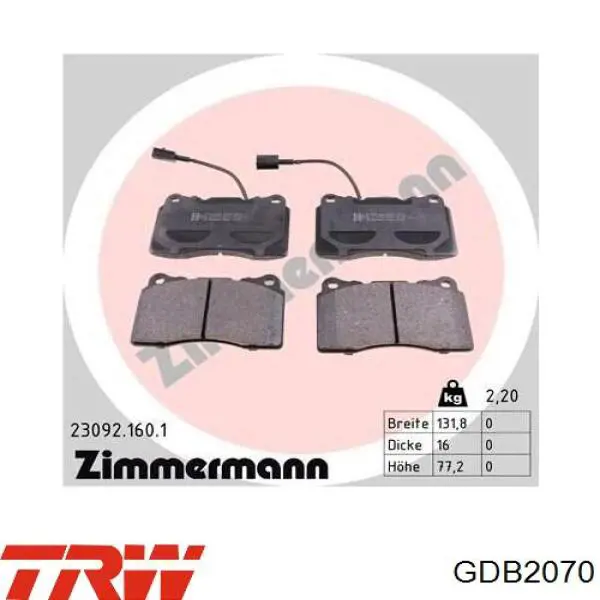 Comprar GDB2070 TRW Pastillas delanteras de freno
