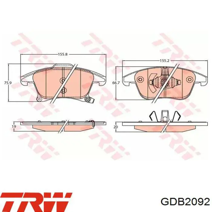 Comprar GDB2092 TRW Pastillas delanteras de freno