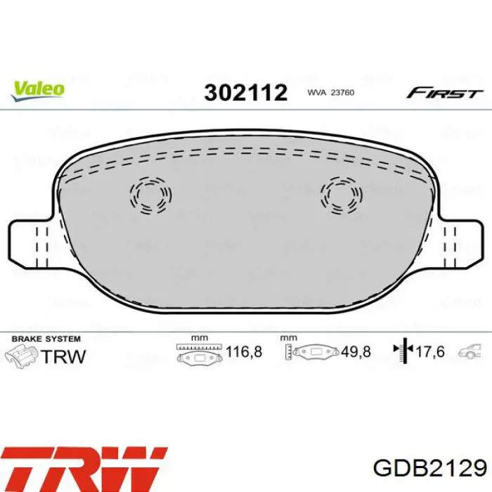 GDB2129 TRW Pastillas freno traseras