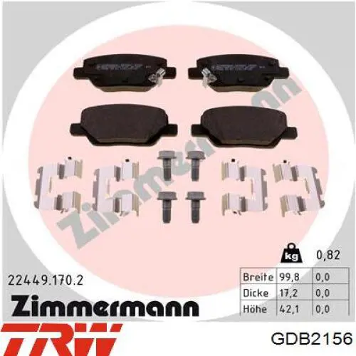 Pastillas traseras de freno TRW GDB2156 precio, desde 34,78 EUR