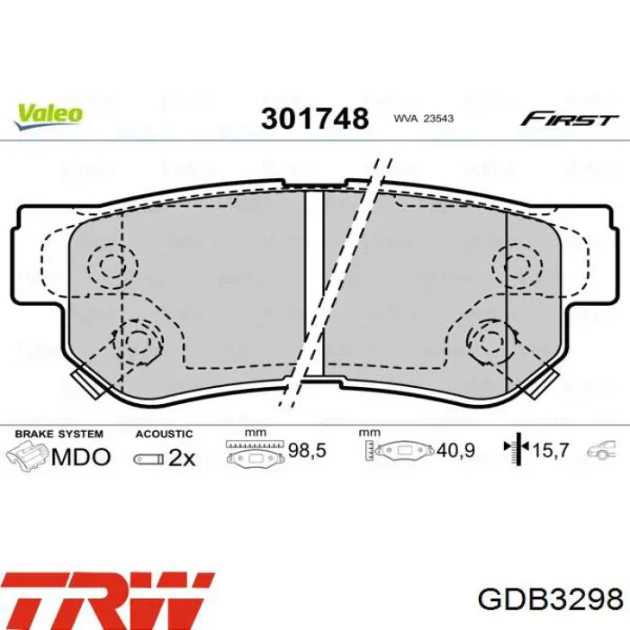 Pastillas traseras de freno TRW GDB3298 precio, desde 27,95 EUR