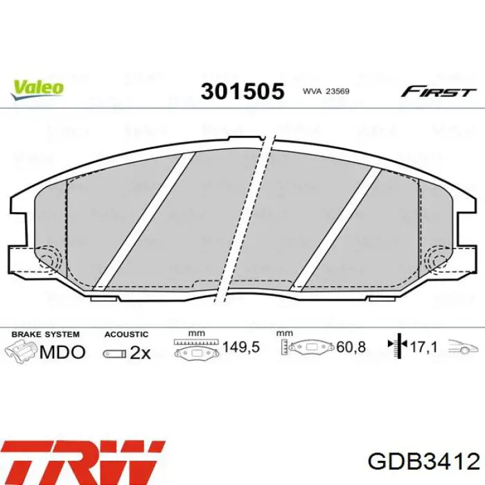 Comprar GDB3412 TRW Pastillas delanteras de freno