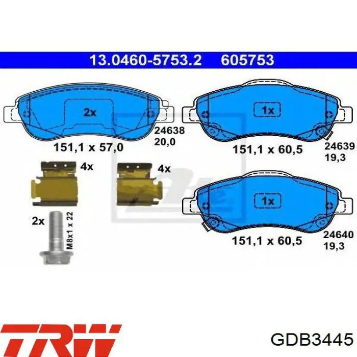 GDB3445 TRW Pastillas delanteras