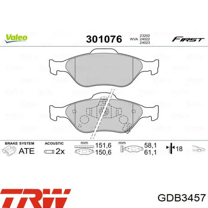 Pastillas de freno GDB3457 TRW