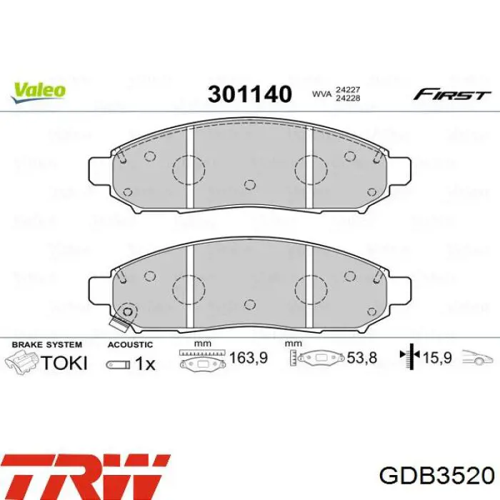 Comprar GDB3520 TRW Pastillas delanteras de freno